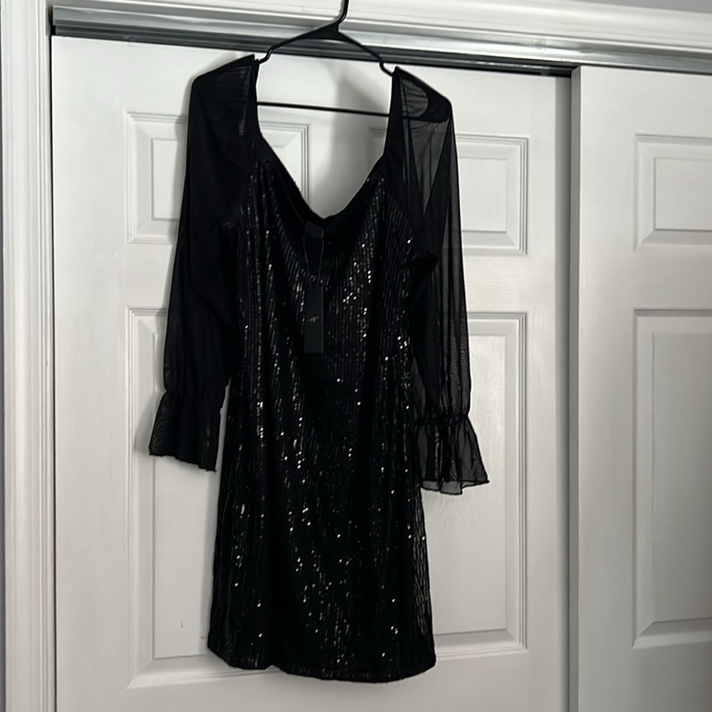 Stand out in the crowd NBW off the shoulder black sequin cocktail dress